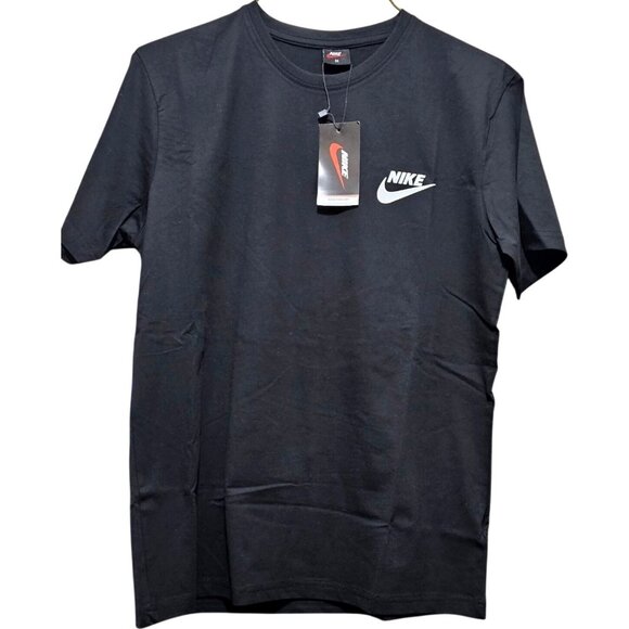 Nike Black T-Shirt Mens Size M 100% Cotton Short-Sleeve Classic Logo Crew Neck C - Picture 1 of 8